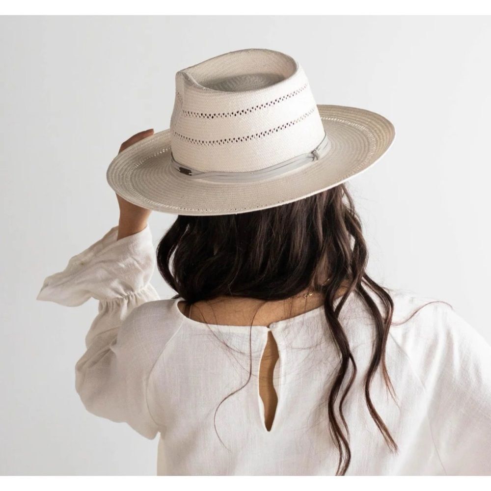 Gigi Pip Arlo Straw Teardrop Fedora Cream Hat - Picture 3 of 3